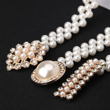 PEARL WOVEN ELASTIC BELT RHINESTONE ALLOY BUCKLES_CWABE0395