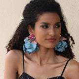 HANDMADE FABRIC FLOWER EARRINGS BOLD DROP DESIGN_CWMM6162