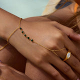 LUXURY GREEN ZIRCON FINGER CHAIN 18K GOLD STEEL_CWAJE4840