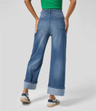 Vintage High-Waist Rolled Hem Wide-Leg Jeans