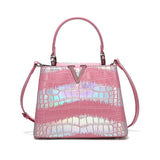 High-End Contrast Color Crocodile Pattern Tote Bag_Cwab3620