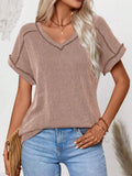 Womens Fashion Colorblock Twist V-Neck Tee