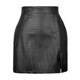 CROCODILE PATTERN SLIT PU LEATHER ZIPPER SKIRT_CWBSS0378