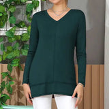 Solid V Neck Long Sleeved Shirt_Cwttl1434