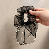 SIMPLE MESH PEARL BEAD BOW HAIR ROPE_CWAHA1099