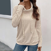 Solid Color High Neck Texture Drawstring Hoodie
