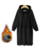 Solid Color Long-Sleeved Hooded Casual Hoodie Dress