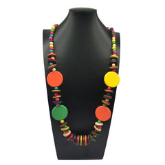 BOHEMIAN COCONUT SHELL ROUND WOOD BEAD NECKLACE_CWMM4845