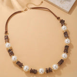 RETRO FASHION BROWN SQUARE COCONUT SHELL NECKLACE_CWAJE1578