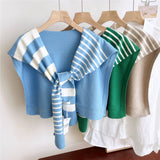 STRIPED KNIT SHAWL NECK SHOULDER WRAP_CWASC0843