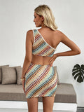 Vacation Style Striped Single-Shoulder Dress