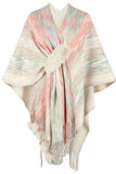 Cwocas0051_Contrast Color Pompom Tassel Knitted Shawl