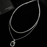 SQUARE OVAL PENDANT DOUBLE LAYER FASHION NECKLACE_CWAJE2373