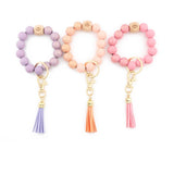 PRINTED WOODEN BEADS SPOTS TASSEL KEYCHAIN_CWMM1323