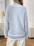 Semi-High-Neck Laid-Back Color-Blocking Sweater