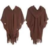 Women Poncho Sweater Cozy Cape With Hood