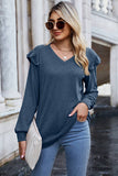 Women V Neck Flying Sleeve Blouse_Cwtbll0575