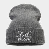 CAT MOM EMBROIDERY SIMPLE PILE HAT KNITTED HAT_CWAH2069