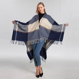 FRINGED SHAWL PLAID SCARF FAUX CASHMERE SLIT CAPE_CWASC2258