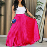 PLUS SIZE MID HIGH WAIST PLEATED LONG SKIRT_CWDMD3676