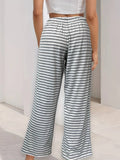 Striped Wide-Leg Belted High-Waisted Yoga Pants