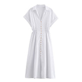 Stylish Linen Mixed Waist One-Breasted Dress
