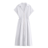 Stylish Linen Mixed Waist One-Breasted Dress