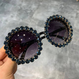 DIAMOND EXAGGERATED ROUND FRAME SUNGLASSES_CWASG0789