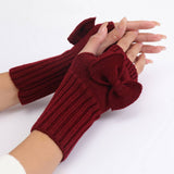 Bow Knitted Thermal Fingerless Sleeves_Cwag0110