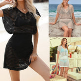 SOLID COLOR HOLLOW KNITTED BEACH SWIMSUIT COVER UP_CWMW0639
