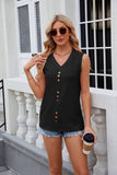 Solid Color V Neck Button Down Sleeveless Top_Cwtstsl0061