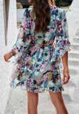 Vacation Floral Tie Waist Chiffon Short Dress