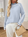 Semi-High-Neck Laid-Back Color-Blocking Sweater