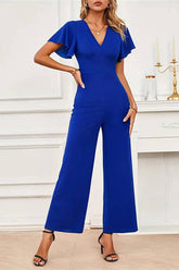 Cwsbss0058_Ruffled Sleeves Knitted Wide-Leg Jumpsuit