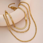 STAINLESS STEEL METAL MULTI LAYERED CHAIN NECKLACE_CWMM3678