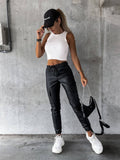 Waist-Cinching Street Drawstring Leather Pants