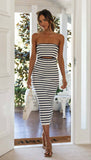 Strapless Striped Knit Slim-Fit Hip Wrap Dress