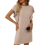 Twist Striped Mid-Length Dress With Lotus Sleeves
