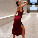 Womens Sexy Velvet Cami Dress With Side Slit