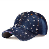 STARRY RHINESTONE DENIM BASEBALL CAP SUN HAT_CWAH0999
