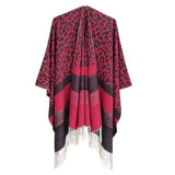LEOPARD PRINT STRIPED TASSEL WARM SPLIT SHAWL_CWASC0310