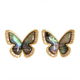 NATURAL ABALONE BUTTERFLY DIAMOND ZIRCON EARRINGS_CWMM4278