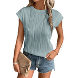 Solid Textured Short Sleeve Pullover Top