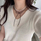 FASHIONABLE PEARL HIGH GRADE BOW PENDANT NECKLACE_CWAJE3081