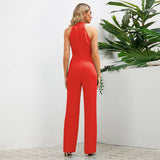 Stand-Up Collar Bow Slimming One-Piece Pants