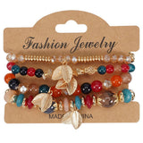 Cwmm10456_Boho Leaf Charm Multi Layer Beaded Bracelet
