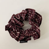 Double Plaid Scrunchie Retro Low Pony Hair Tie_Cwaha07982