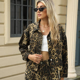 Washed Fashion Leopard Print Denim Jacket