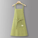 Cotton Striped Grid Kitchen Apron With Pocket_Cwmm10095