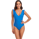 Womens Sexy Deep Swimsuit With Ruffled Edges